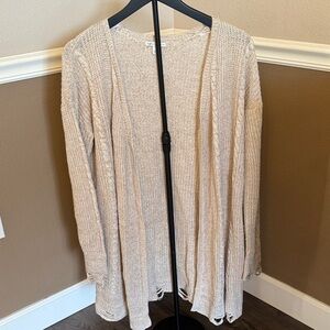 Cato Beige Knit Open-Front Distressed Cardigan